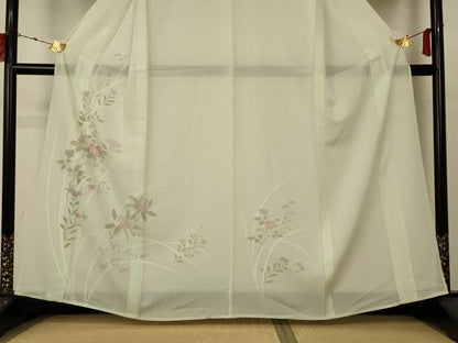 平和屋着物＊夏物 訪問着 絽 草花文 銀彩 正絹 逸品 AABC1887jd