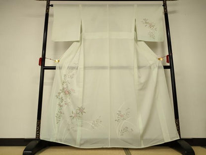 平和屋着物＊夏物 訪問着 絽 草花文 銀彩 正絹 逸品 AABC1887jd