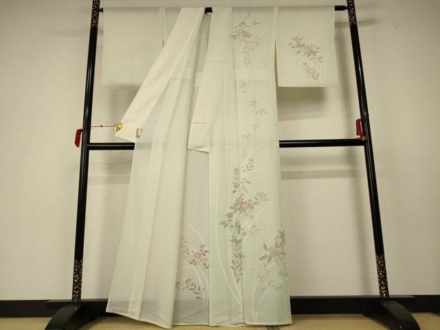 平和屋着物＊夏物 訪問着 絽 草花文 銀彩 正絹 逸品 AABC1887jd