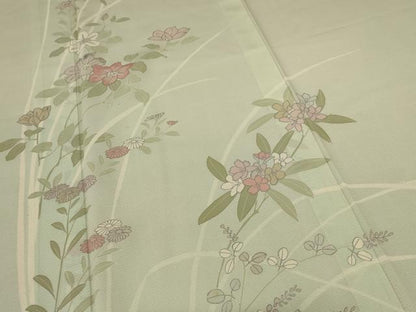 平和屋着物＊夏物 訪問着 絽 草花文 銀彩 正絹 逸品 AABC1887jd