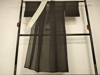 平和屋着物＊夏物 紗紬 格子 正絹 逸品 AABC1888jd