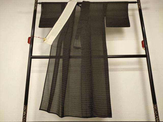 平和屋着物＊夏物 紗紬 格子 正絹 逸品 AABC1888jd