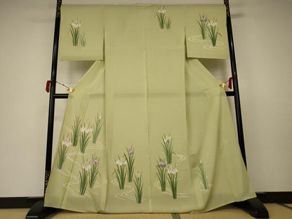 平和屋着物＊夏物 小紋 絽 草花文 金銀彩 正絹 逸品 AABC1890jd