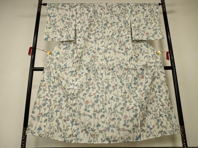 平和屋着物＊夏物 小紋 絽 草花文 洗える着物 AABC1900jd