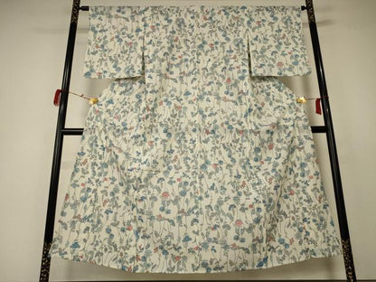 平和屋着物＊夏物　小紋　絽　草花文　洗える着物　AABC1900jd
