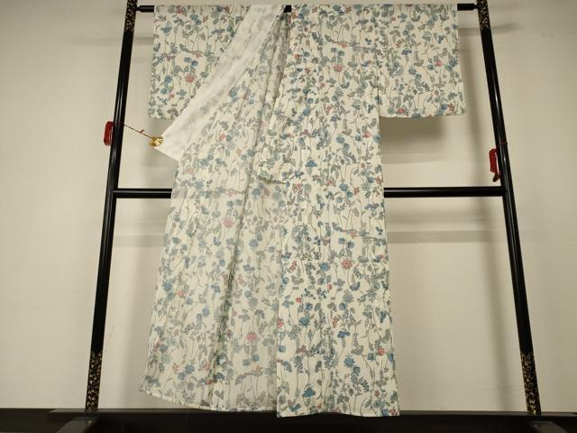 平和屋着物＊夏物　小紋　絽　草花文　洗える着物　AABC1900jd