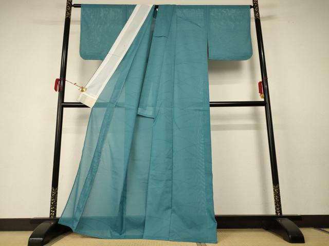 平和屋着物＊夏物 色無地 絽 芝紋紗 錆浅葱色 洗える着物 AABC1901jd
