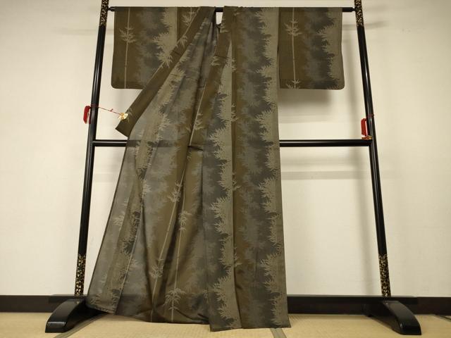 平和屋着物＊夏物　小紋　紗　笹竹文　洗える着物　AABC1902jd