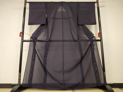 平和屋着物＊夏物 色無地 絽 黒紅色 洗える着物 AABC1905jd