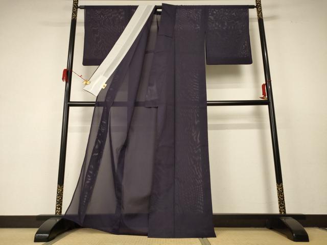 平和屋着物＊夏物 色無地 絽 黒紅色 洗える着物 AABC1905jd