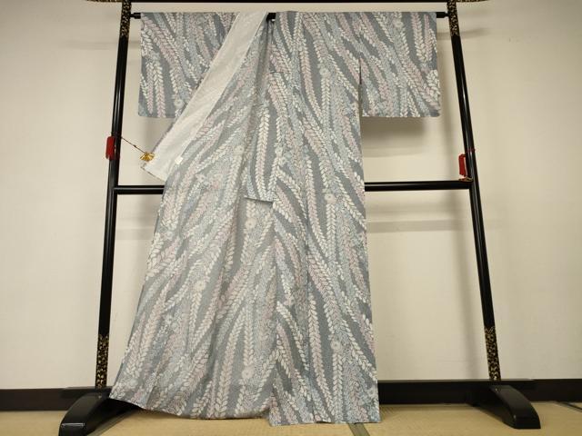 平和屋着物＊夏物 小紋 絽 草花文 洗える着物 AABC1906jd