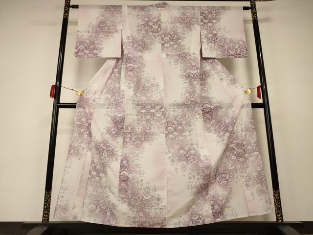 平和屋着物＊夏物 小紋 絽 草花文 洗える着物 AABC1907jd