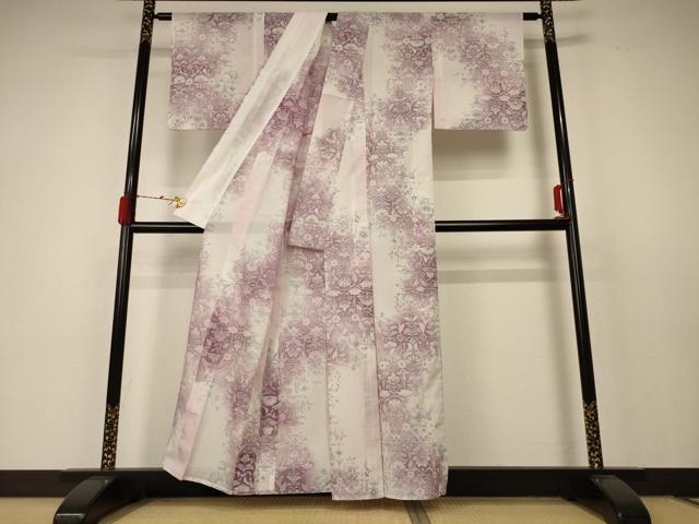 平和屋着物＊夏物 小紋 絽 草花文 洗える着物 AABC1907jd