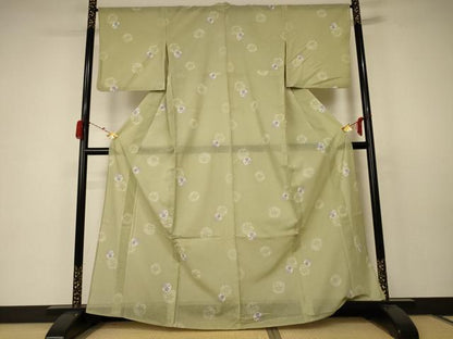 平和屋着物＊夏物 小紋 紗 雪輪桜文 洗える着物 AABC1908jd