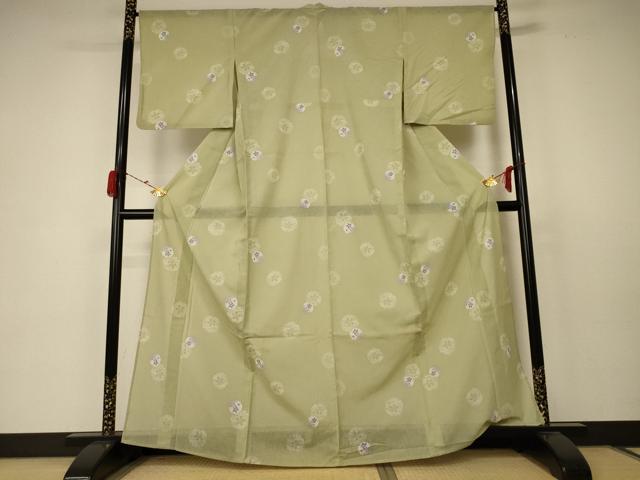 平和屋着物＊夏物 小紋 紗 雪輪桜文 洗える着物 AABC1908jd