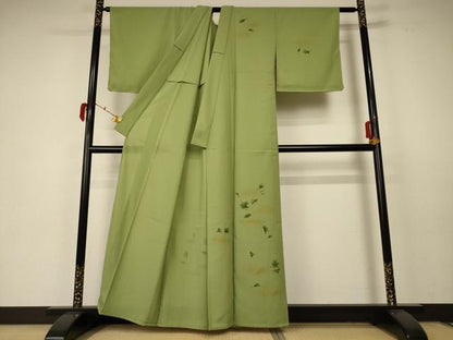 平和屋着物＊夏物 訪問着 絽 手描き 舞葉文 水玉 金彩 洗える着物 未使用 AABC1911jd