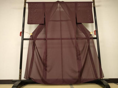 平和屋着物＊夏物 色無地 絽 黒鳶色 洗える着物 AABC1912jd