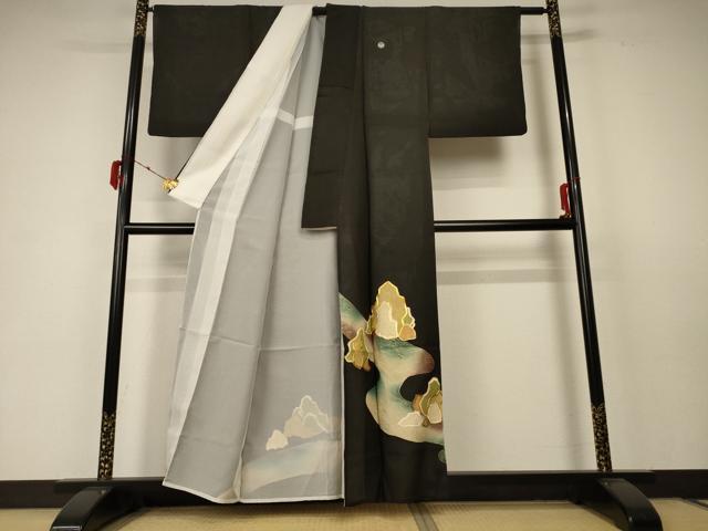 平和屋着物＊夏物 黒留袖 絽 駒刺繍 風景文 金彩 正絹 逸品 AABC1916jd
