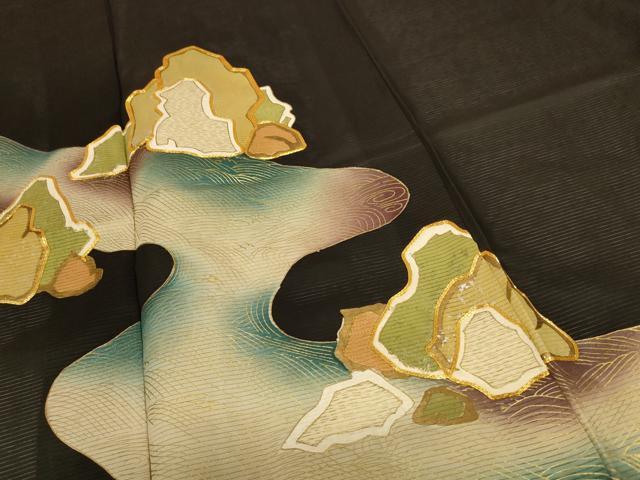 平和屋着物＊夏物 黒留袖 絽 駒刺繍 風景文 金彩 正絹 逸品 AABC1916jd
