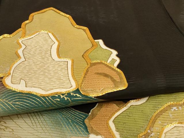 平和屋着物＊夏物 黒留袖 絽 駒刺繍 風景文 金彩 正絹 逸品 AABC1916jd