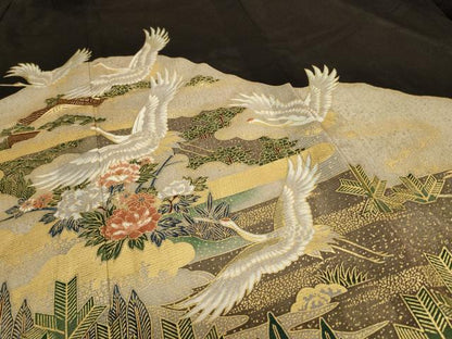 平和屋着物＊夏物 黒留袖 絽 風景舞鶴文 金彩 正絹 逸品 AABC1918jd