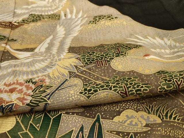 平和屋着物＊夏物 黒留袖 絽 風景舞鶴文 金彩 正絹 逸品 AABC1918jd
