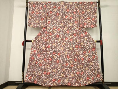 平和屋着物●上質な小紋 花唐草文 ろうけつ染 正絹 逸品 AABC1930ck