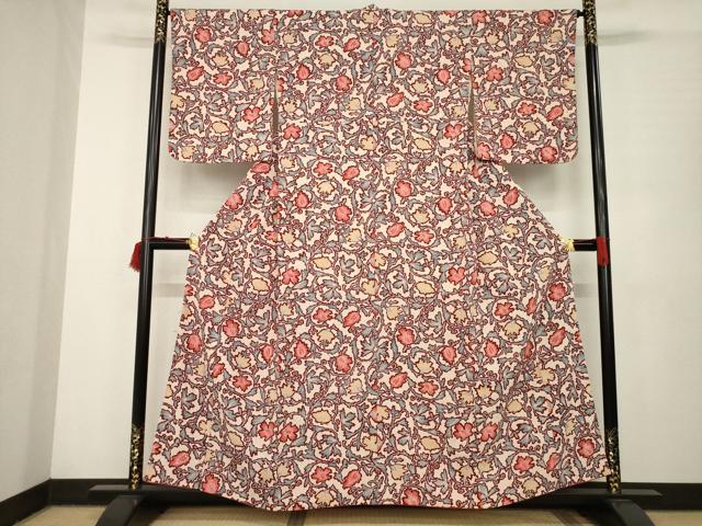 平和屋着物●上質な小紋 花唐草文 ろうけつ染 正絹 逸品 AABC1930ck