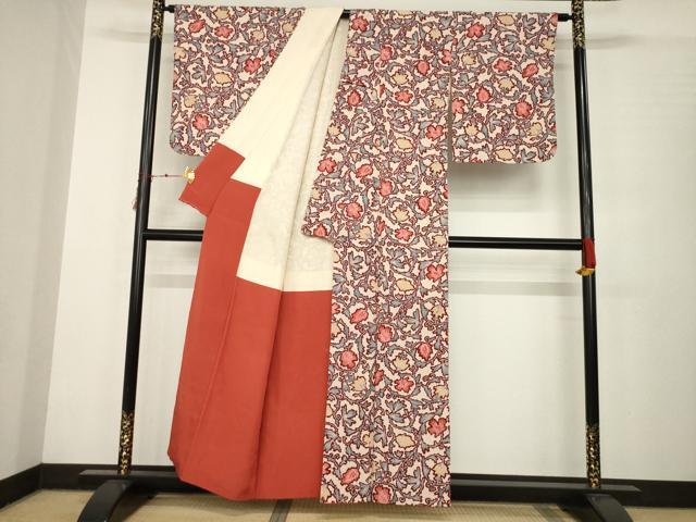 平和屋着物●上質な小紋 花唐草文 ろうけつ染 正絹 逸品 AABC1930ck