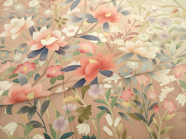 平和屋着物●豪華振袖・長襦袢(袷)セット 友禅 作家物 枝花文 暈し染め 正絹 逸品 AABC1947ck