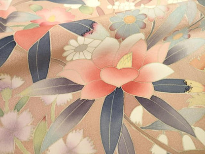 平和屋着物●豪華振袖・長襦袢(袷)セット 友禅 作家物 枝花文 暈し染め 正絹 逸品 AABC1947ck