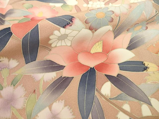 平和屋着物●豪華振袖・長襦袢(袷)セット 友禅 作家物 枝花文 暈し染め 正絹 逸品 AABC1947ck
