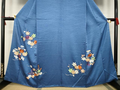 平和屋着物●訪問着　駒刺繍　草花文　金糸　正絹　逸品　AABC1950ck