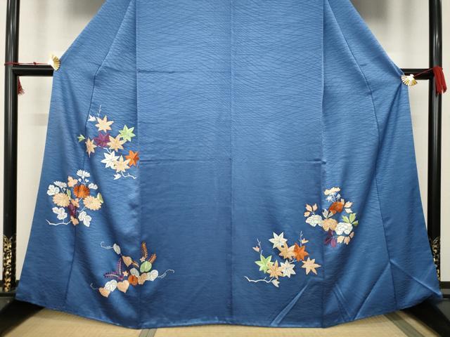 平和屋着物●訪問着　駒刺繍　草花文　金糸　正絹　逸品　AABC1950ck