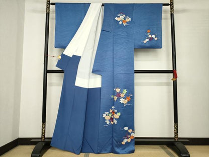 平和屋着物●訪問着　駒刺繍　草花文　金糸　正絹　逸品　AABC1950ck