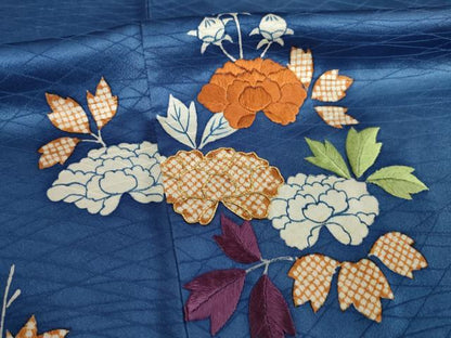 平和屋着物●訪問着　駒刺繍　草花文　金糸　正絹　逸品　AABC1950ck