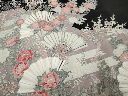 平和屋着物■豪華黒留袖　駒刺繍　雲取り扇花文　銀彩　正絹　逸品　AABC2051gw