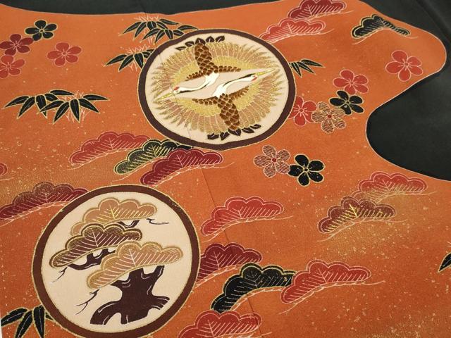 平和屋着物■豪華黒留袖　刺繍　双鶴花松文　金彩　正絹　逸品　AABC2170gw