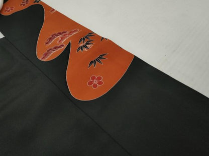 平和屋着物■豪華黒留袖　刺繍　双鶴花松文　金彩　正絹　逸品　AABC2170gw