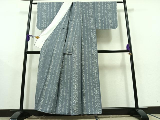 平和屋着物▽上質な小紋 単衣 飾花文 正絹 逸品 AABC2202jh