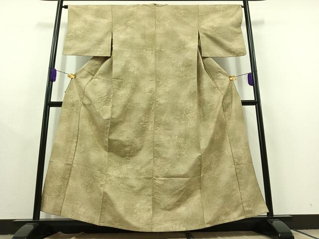平和屋着物▽上質な紬 単衣 流水花文 正絹 逸品 AABC2206jh