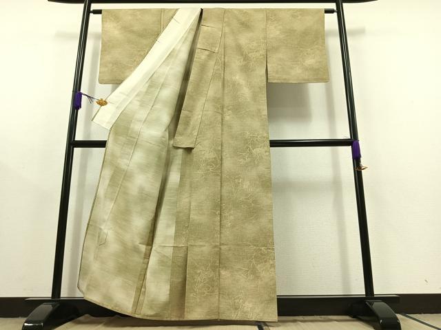 平和屋着物▽上質な紬 単衣 流水花文 正絹 逸品 AABC2206jh