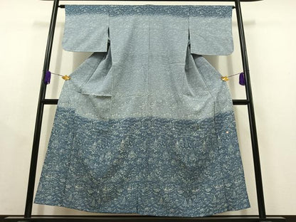 平和屋着物▽訪問着 単衣 作家物 風景人物文 鬼しぼ縮緬 正絹 逸品 AABC2207jh