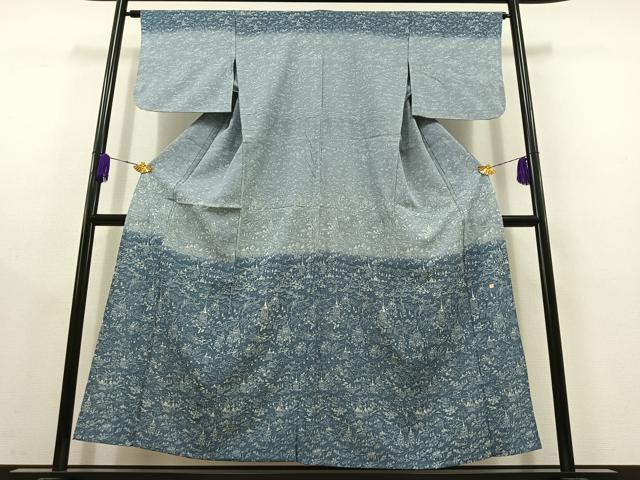 平和屋着物▽訪問着 単衣 作家物 風景人物文 鬼しぼ縮緬 正絹 逸品 AABC2207jh