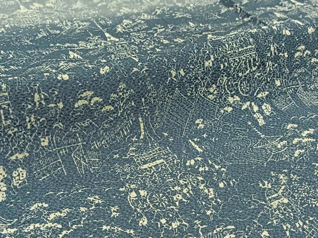 平和屋着物▽訪問着 単衣 作家物 風景人物文 鬼しぼ縮緬 正絹 逸品 AABC2207jh