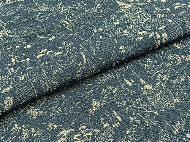 平和屋着物▽訪問着 単衣 作家物 風景人物文 鬼しぼ縮緬 正絹 逸品 AABC2207jh