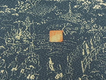 平和屋着物▽訪問着 単衣 作家物 風景人物文 鬼しぼ縮緬 正絹 逸品 AABC2207jh