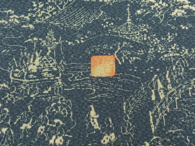 平和屋着物▽訪問着 単衣 作家物 風景人物文 鬼しぼ縮緬 正絹 逸品 AABC2207jh