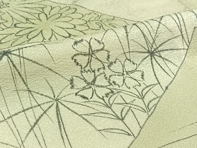 平和屋着物▽上質な小紋 単衣 手描き 風景切嵌花文 正絹 逸品 AABC2208jh