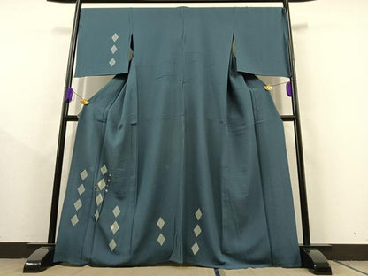 平和屋着物▽訪問着 単衣 刺繍 菱文 金銀糸 金彩 正絹 逸品 AABC2209jh